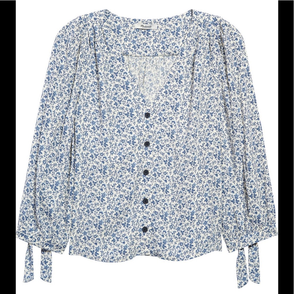 Madewell Americana Floral Tie Sleeve Button Front Top